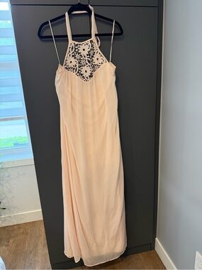 ZARA Light Pink Crochet-Detail Halter Maxi Dress